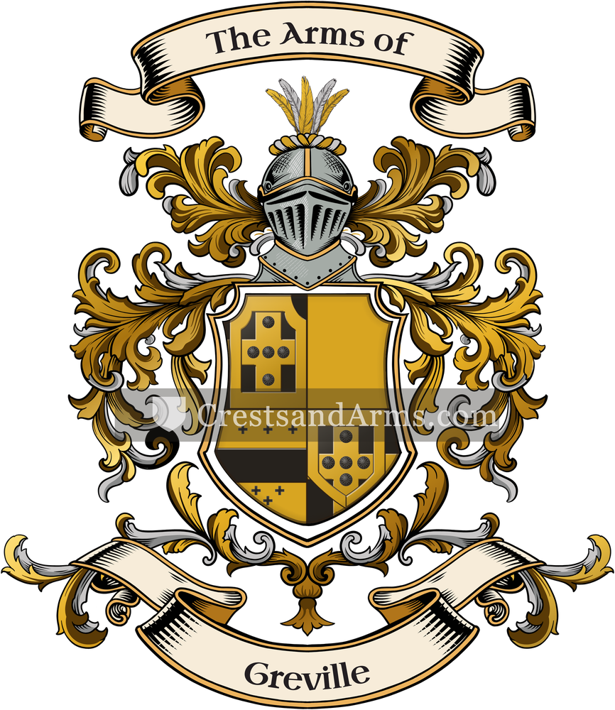 The Greville coat of arms, drawn from the recorded blazon