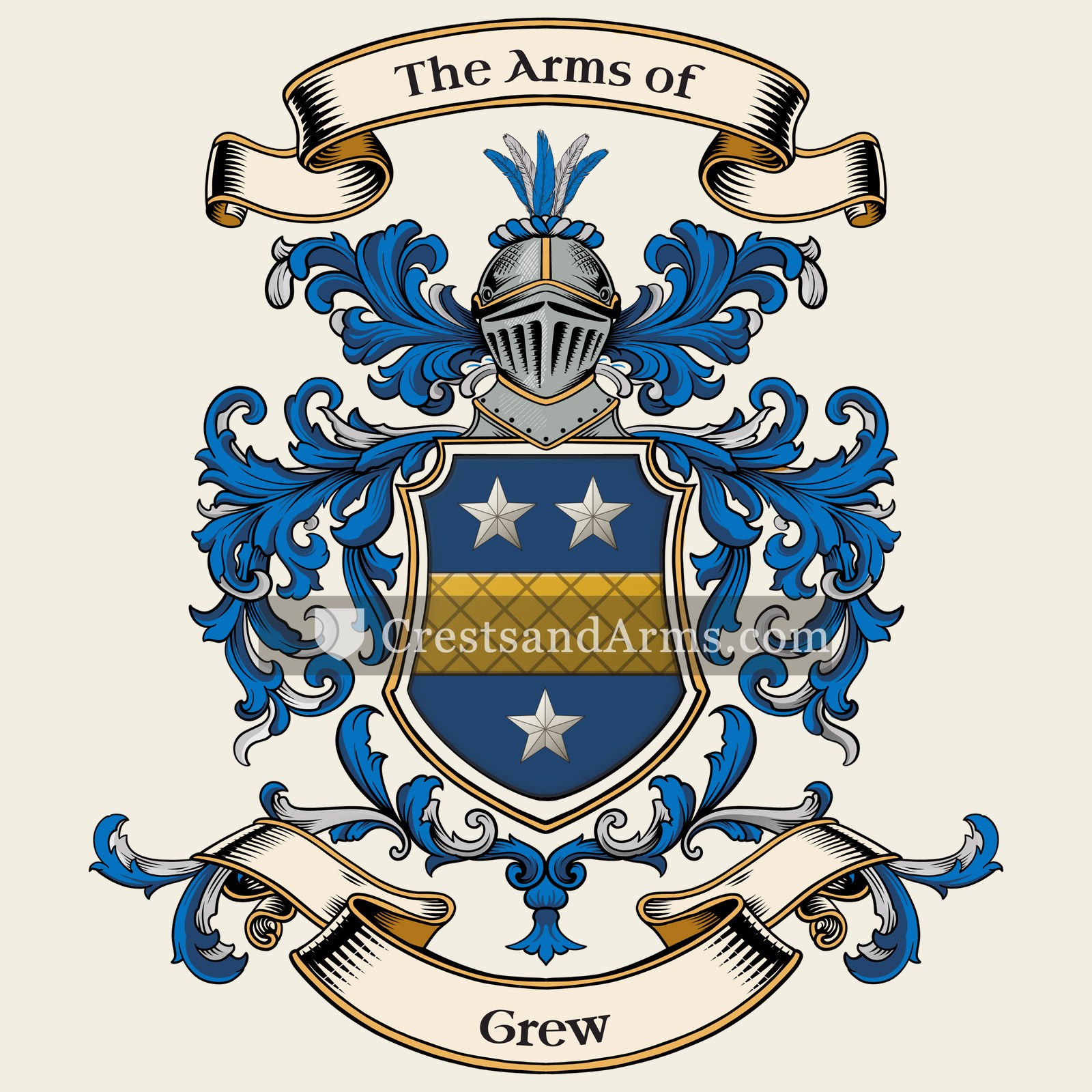 The Grew coat of arms, drawn from the recorded blazon