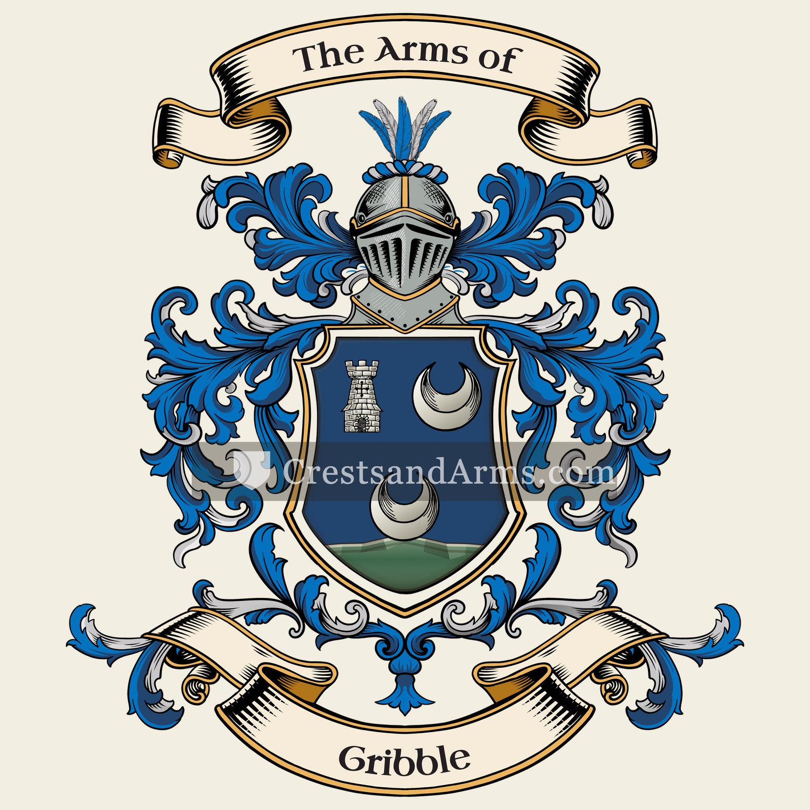 The Gribble coat of arms, drawn from the recorded blazon