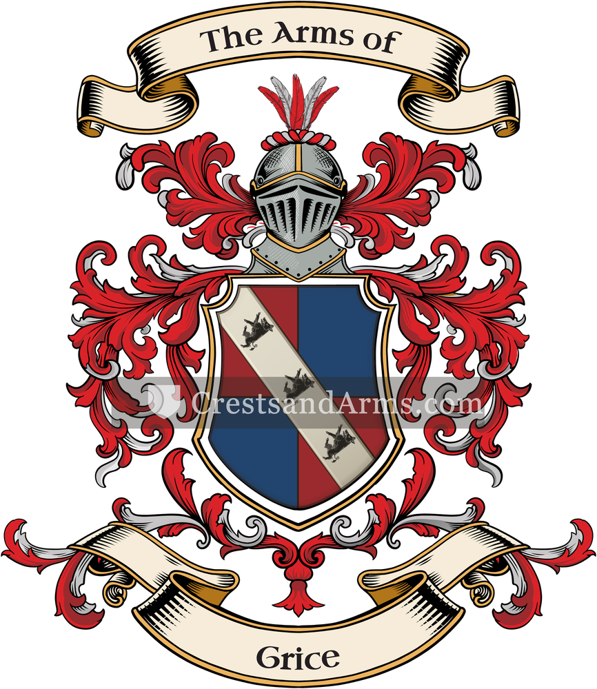 The Grice coat of arms, drawn from the recorded blazon
