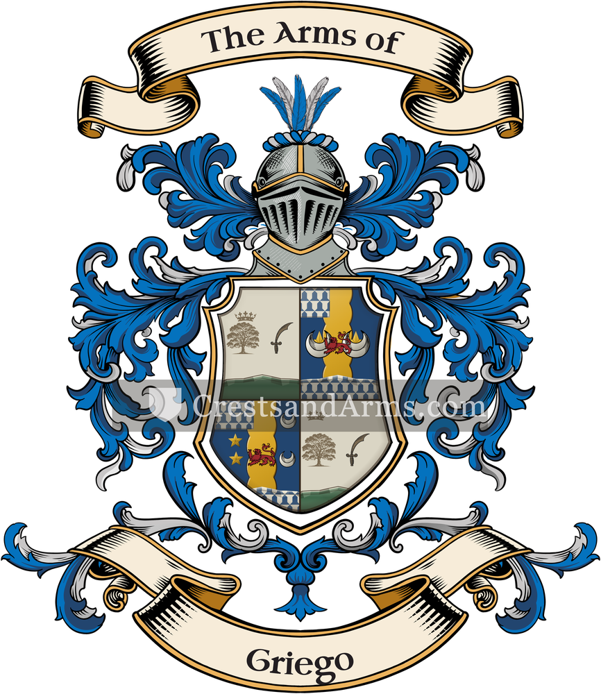 The Griego coat of arms, drawn from the recorded blazon