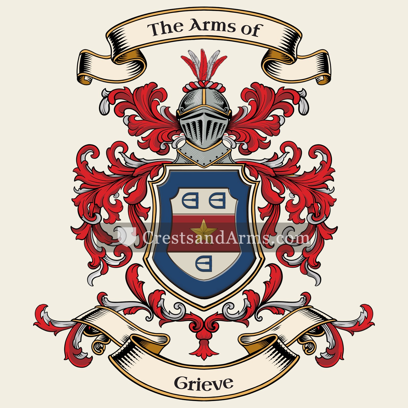 The Grieve coat of arms, drawn from the recorded blazon