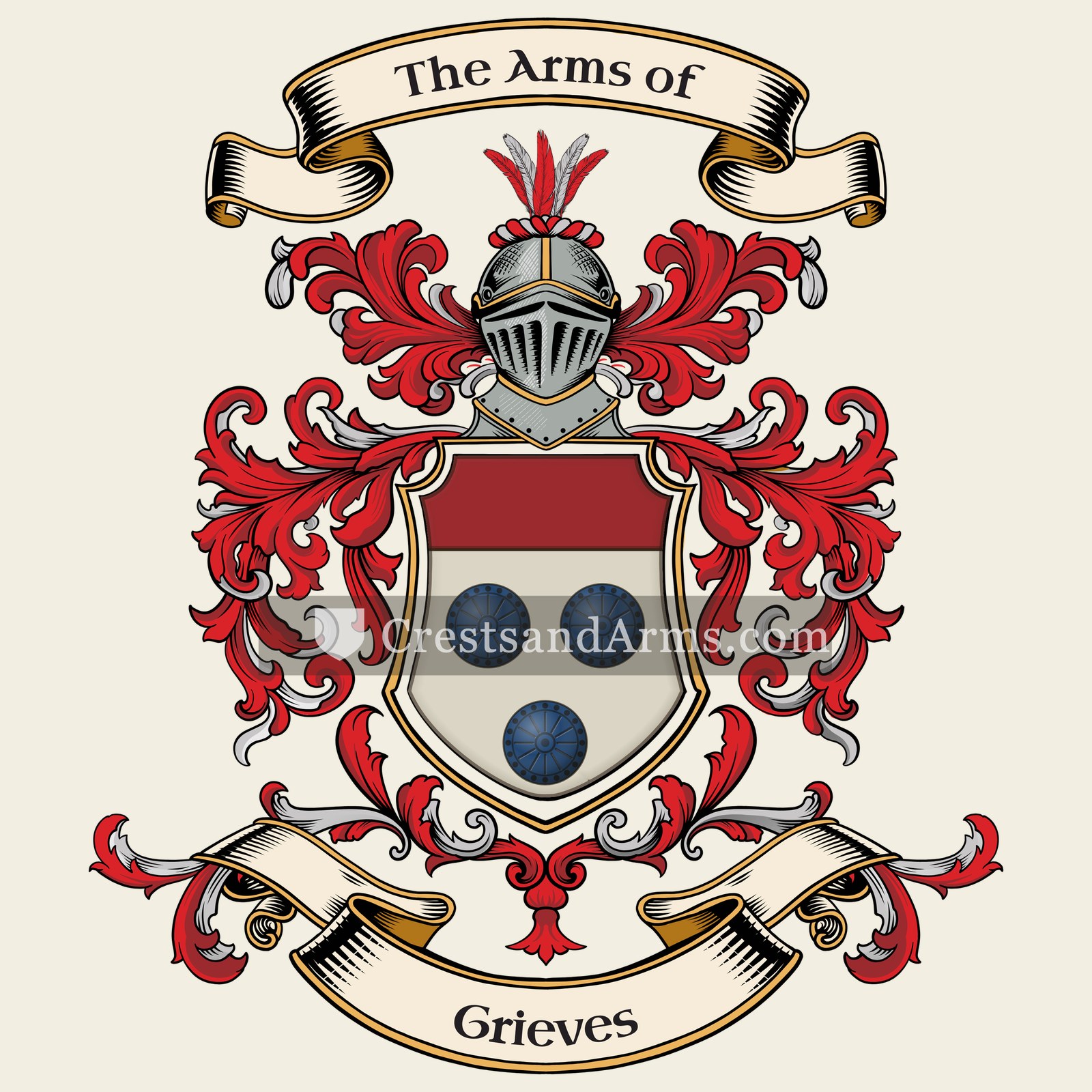 The Grieves coat of arms, drawn from the recorded blazon