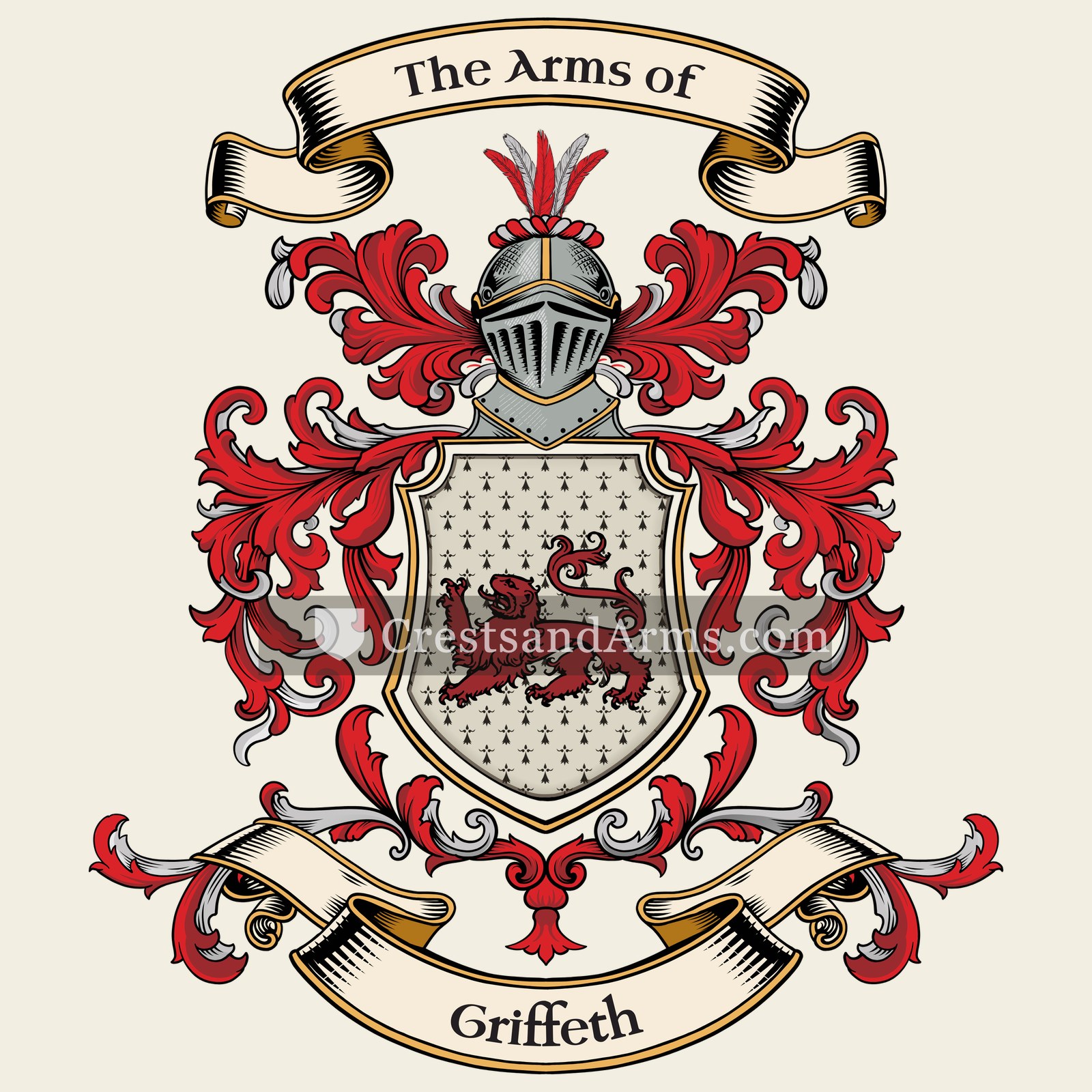 The Griffeth coat of arms, drawn from the recorded blazon
