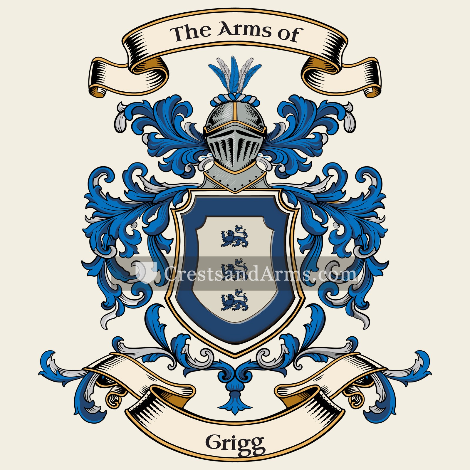 The Grigg coat of arms, drawn from the recorded blazon