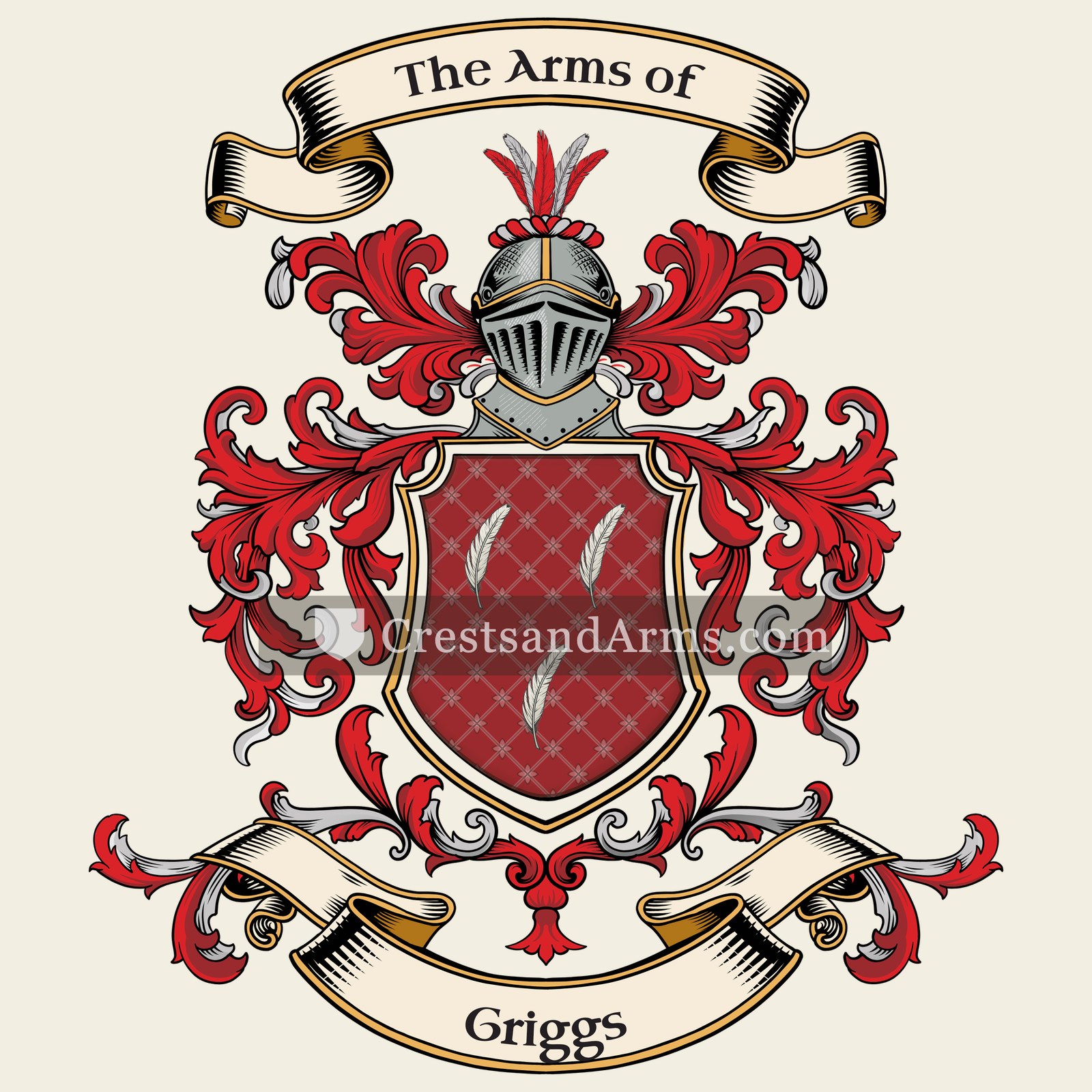 The Griggs coat of arms, drawn from the recorded blazon