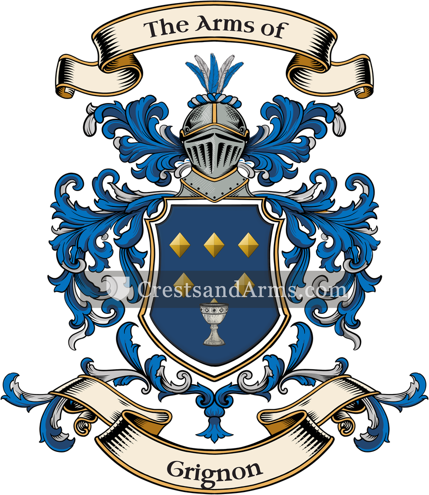 The Grignon coat of arms, drawn from the recorded blazon