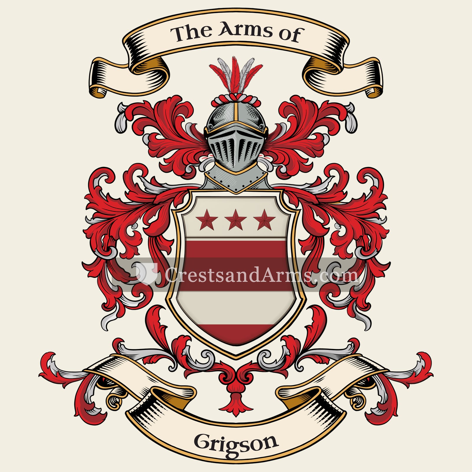 The Grigson coat of arms, drawn from the recorded blazon