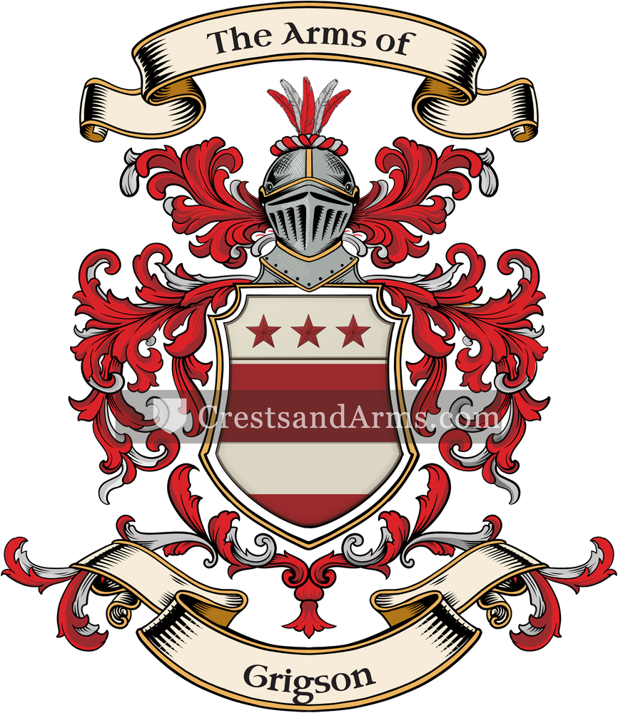 The Grigson coat of arms, drawn from the recorded blazon