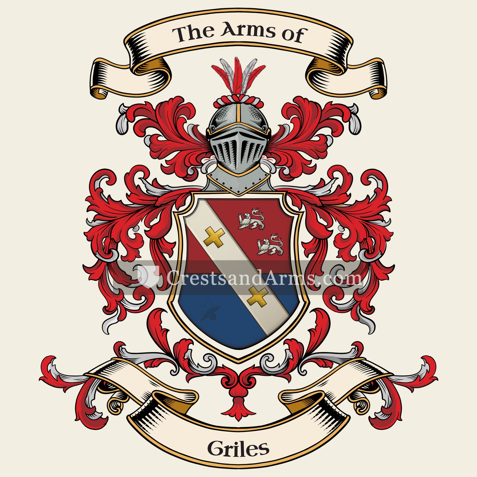 The Griles coat of arms, drawn from the recorded blazon