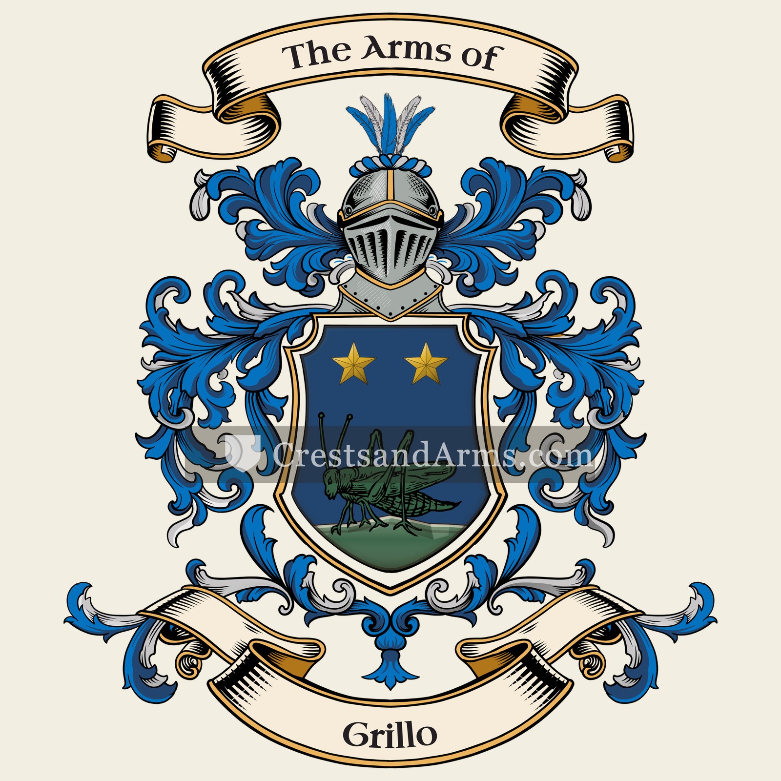The Grillo coat of arms, drawn from the recorded blazon
