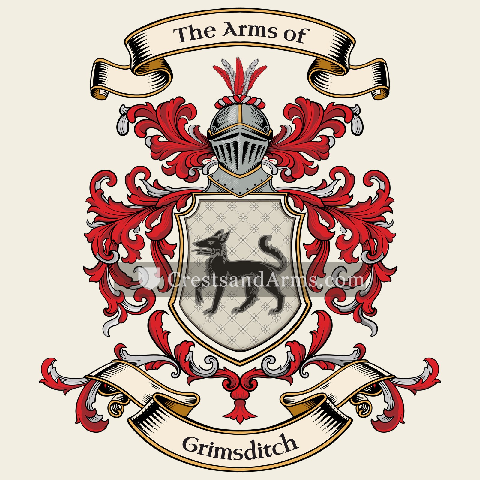 The Grimsditch coat of arms, drawn from the recorded blazon