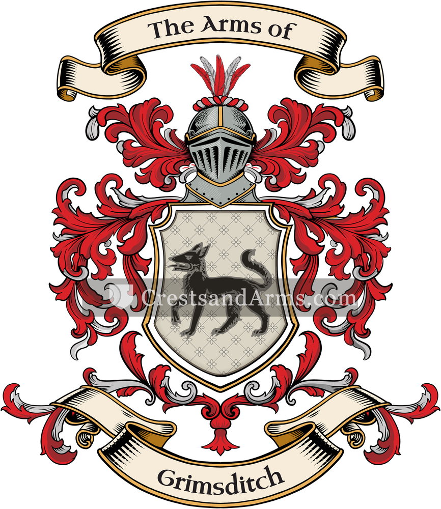 The Grimsditch coat of arms, drawn from the recorded blazon