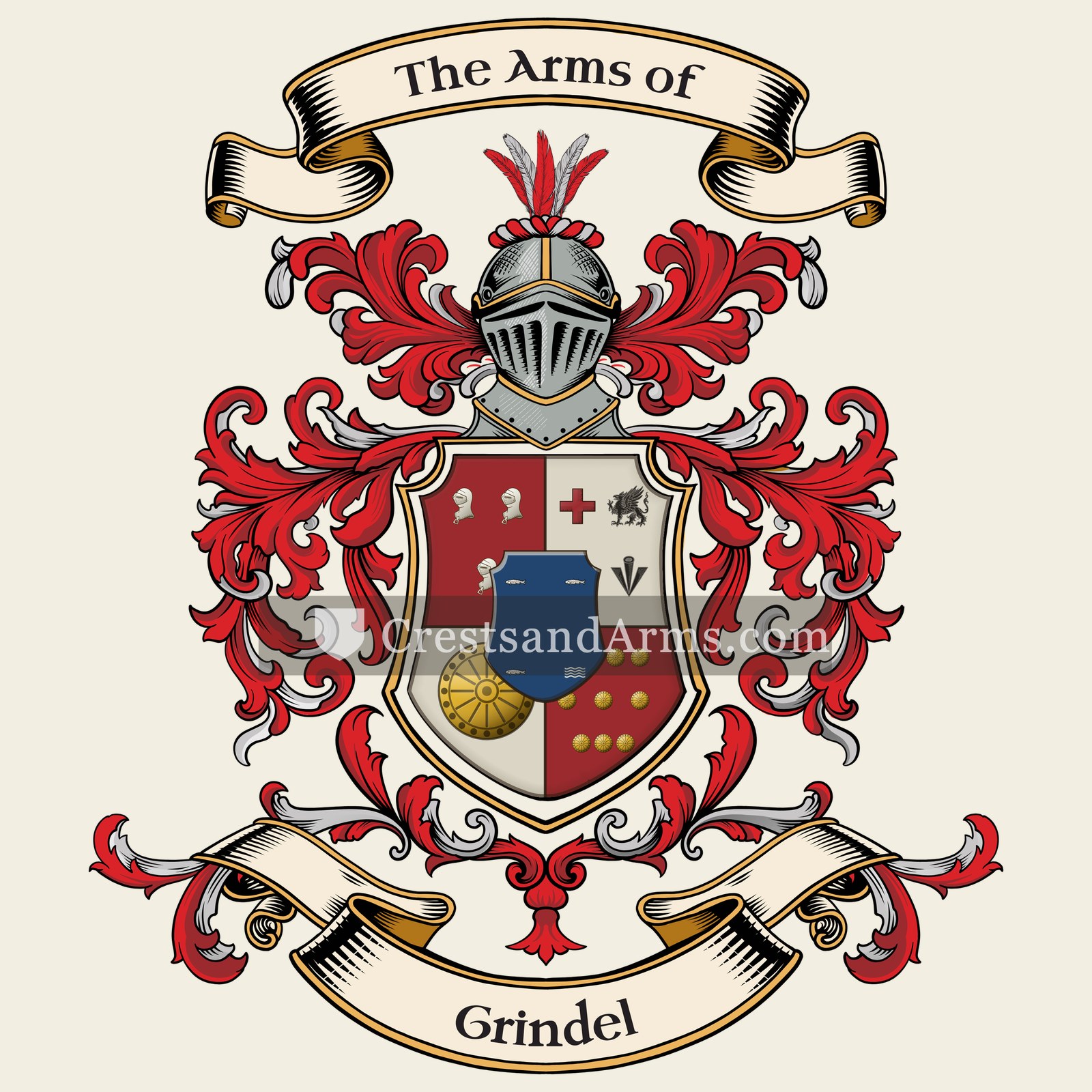 The Grindel coat of arms, drawn from the recorded blazon