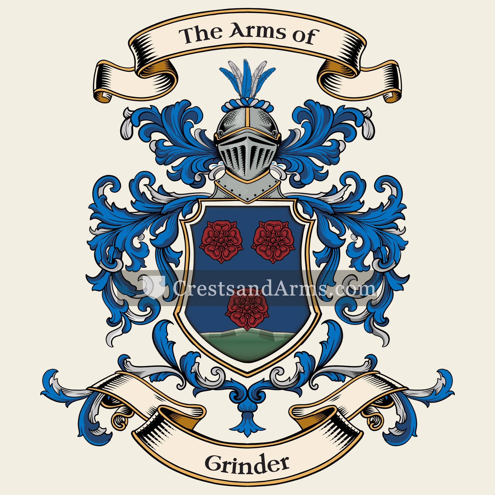 The Grinder coat of arms, drawn from the recorded blazon