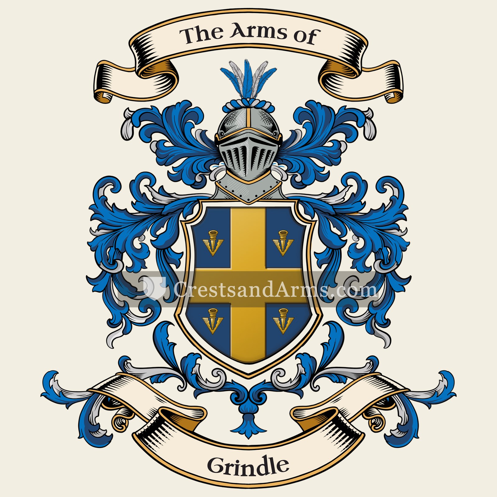 The Grindle coat of arms, drawn from the recorded blazon
