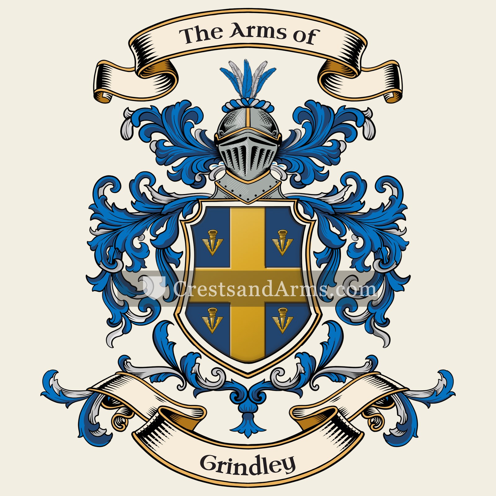 The Grindley coat of arms, drawn from the recorded blazon