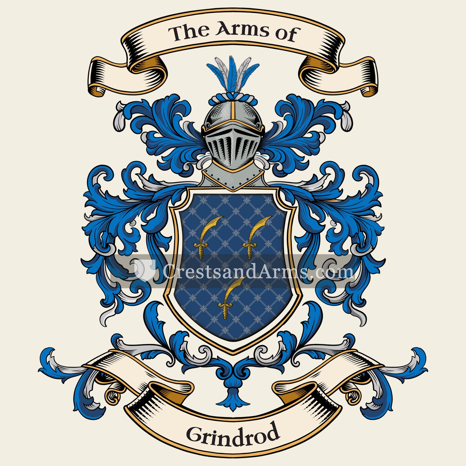 The Grindrod coat of arms, drawn from the recorded blazon