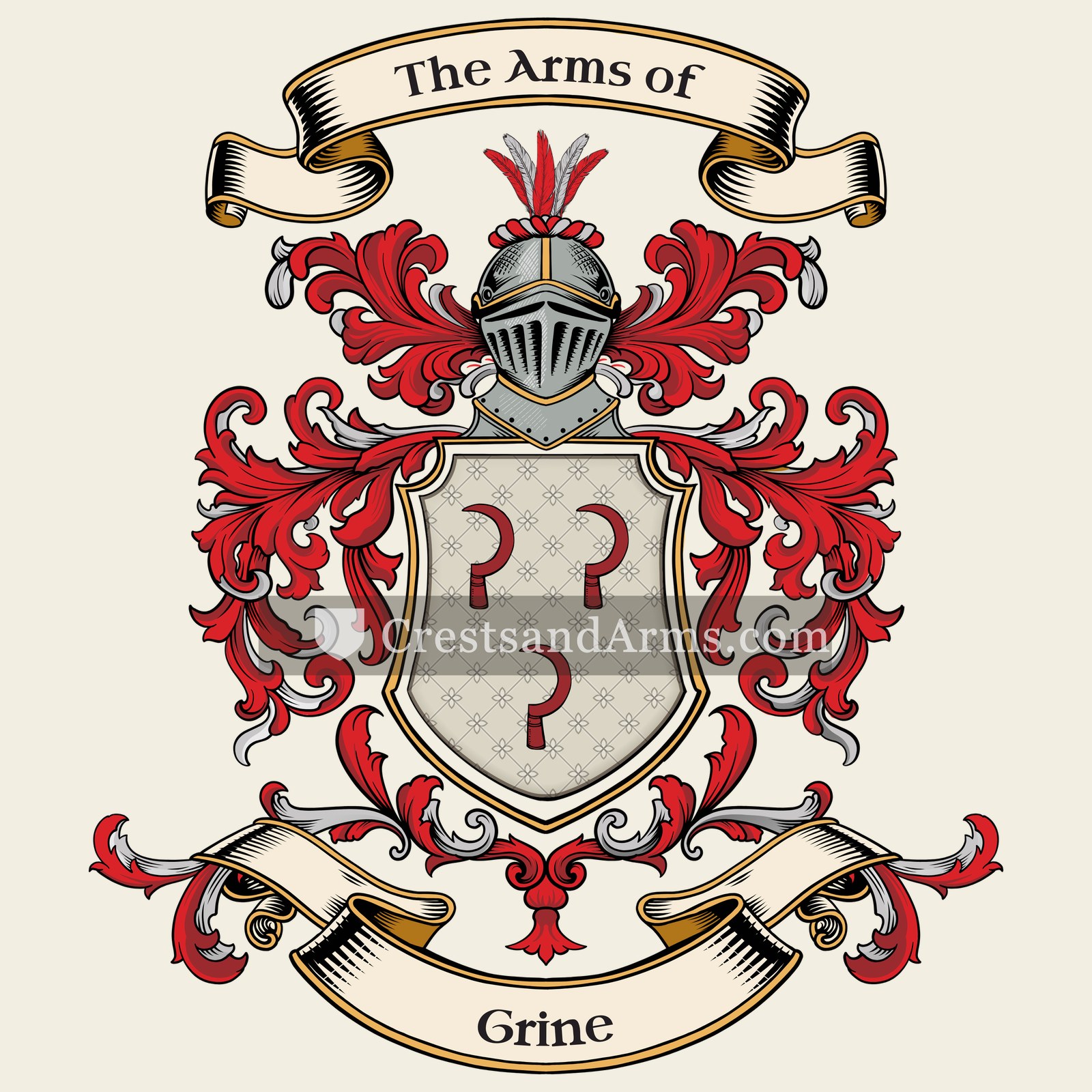 The Grine coat of arms, drawn from the recorded blazon