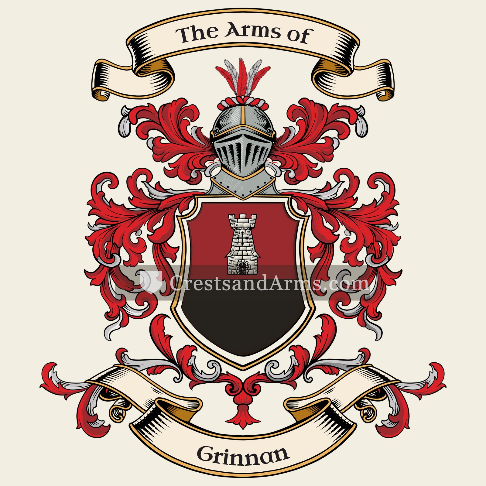 The Grinnan coat of arms, drawn from the recorded blazon