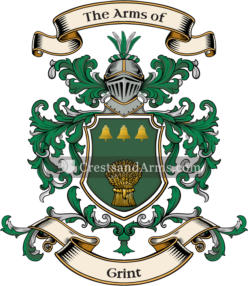 The Grint coat of arms, drawn from the recorded blazon