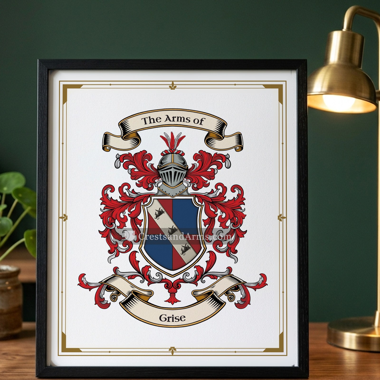 The Grise arms on the framed, black wood