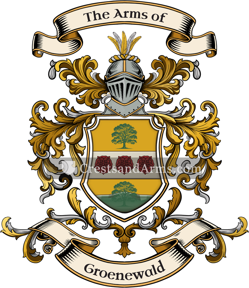 The Groenewald coat of arms, drawn from the recorded blazon