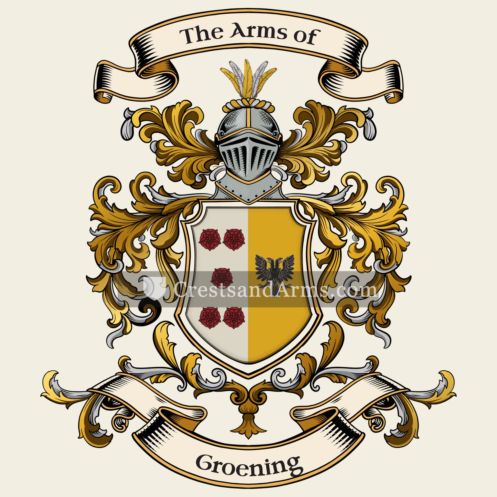 The Groening coat of arms, drawn from the recorded blazon