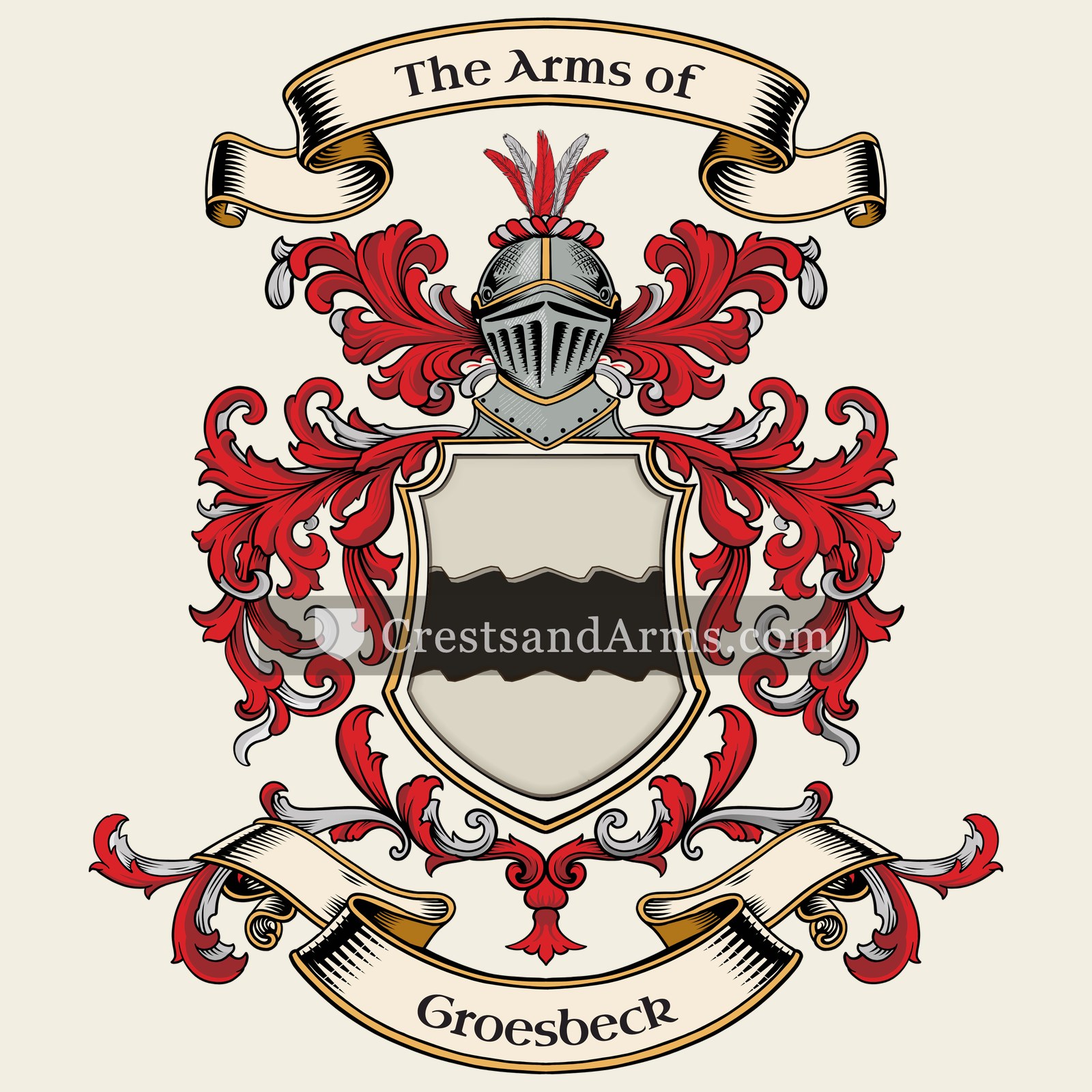 The Groesbeck coat of arms, drawn from the recorded blazon