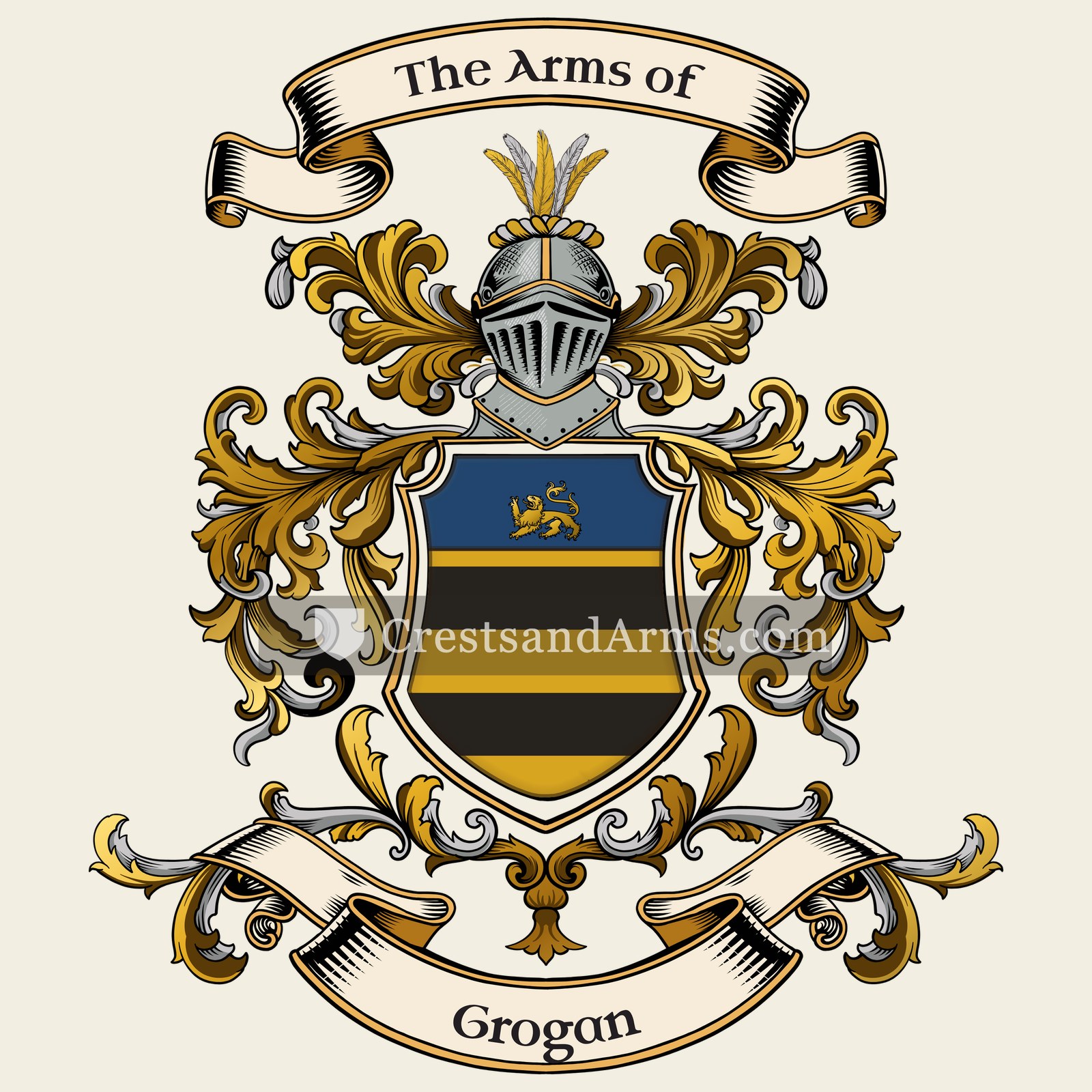 The Grogan coat of arms, drawn from the recorded blazon