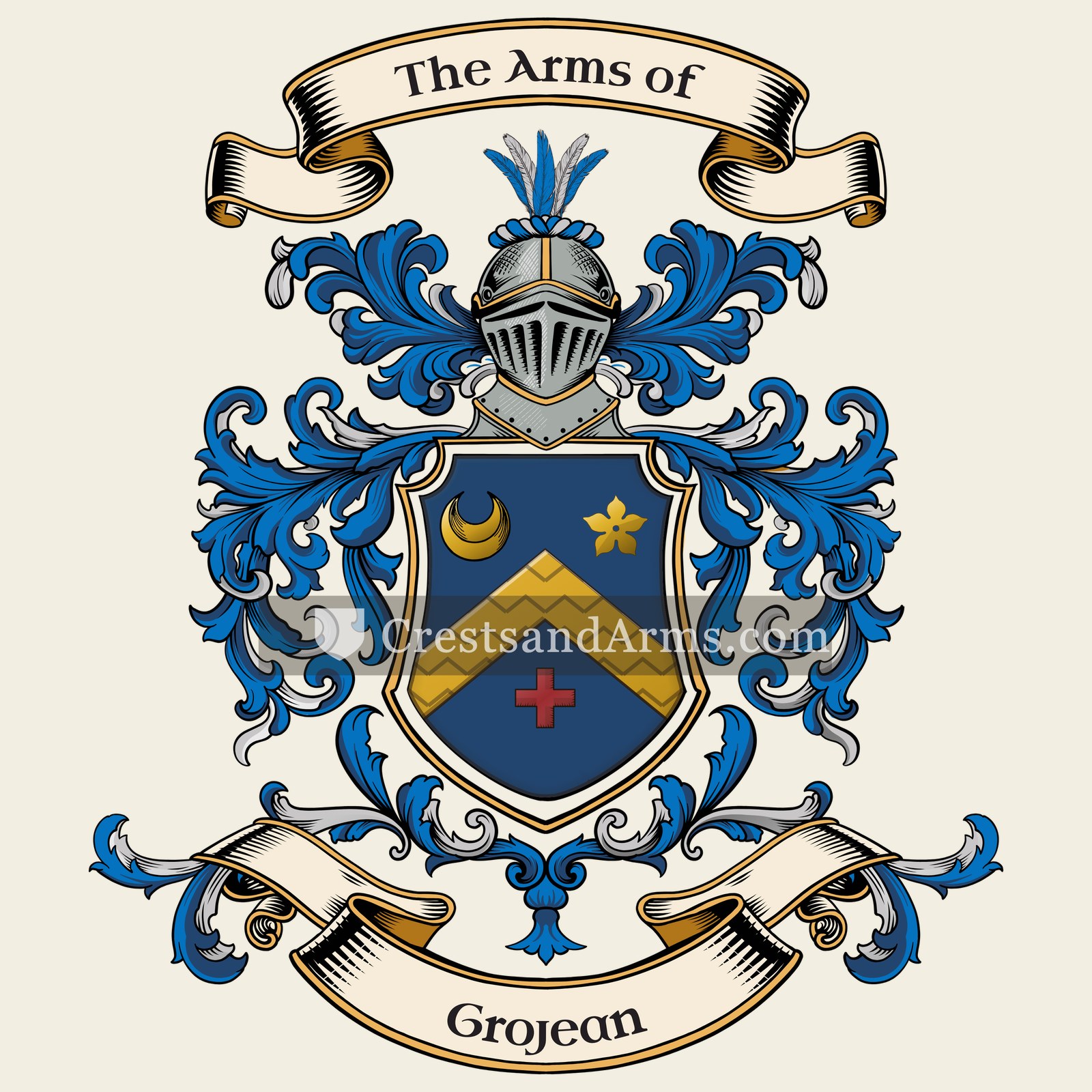 The Grojean coat of arms, drawn from the recorded blazon