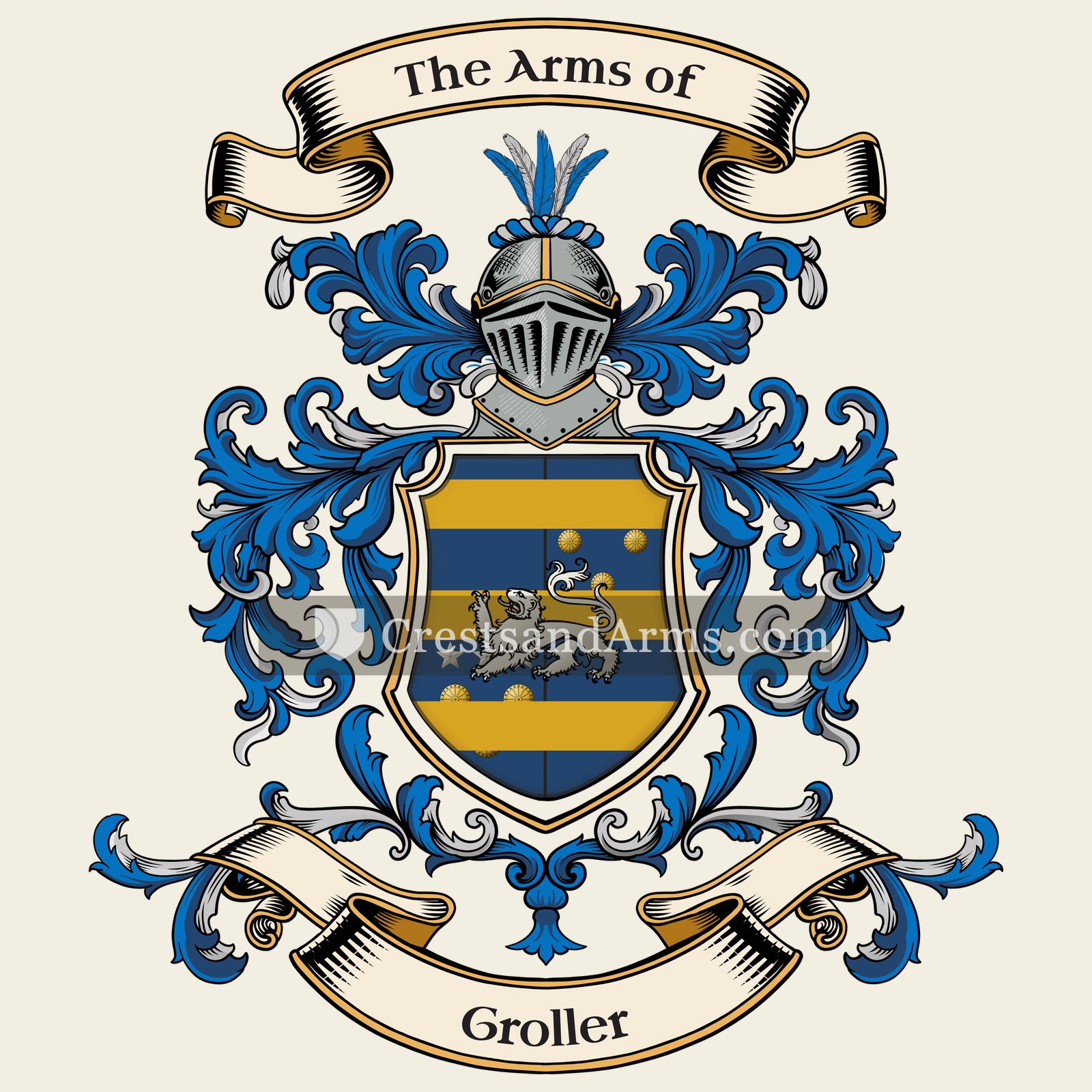 The Groller coat of arms, drawn from the recorded blazon
