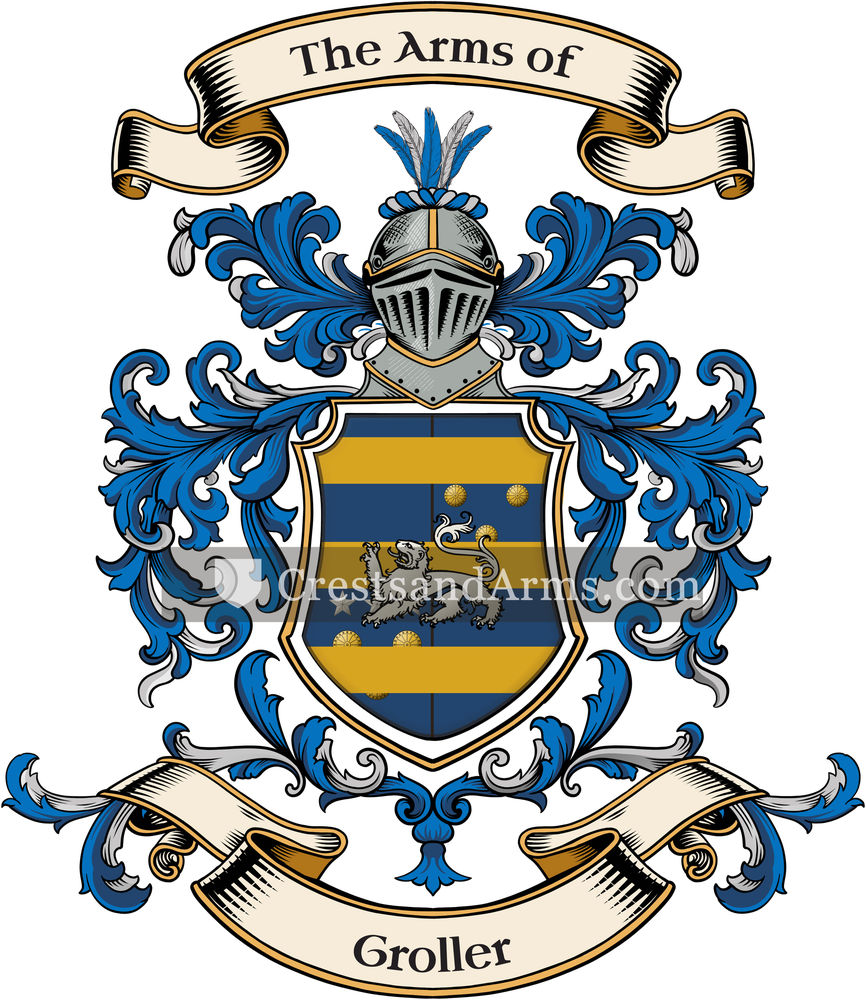 The Groller coat of arms, drawn from the recorded blazon