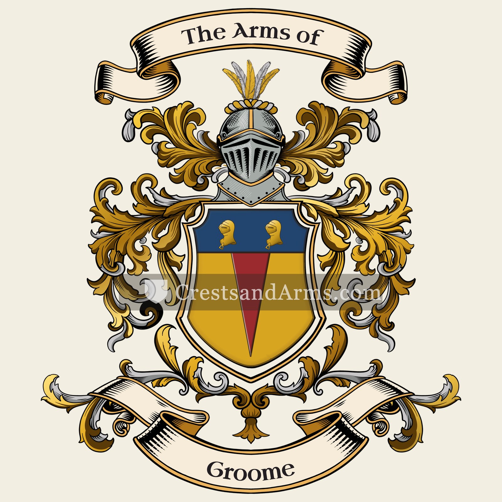 The Groome coat of arms, drawn from the recorded blazon