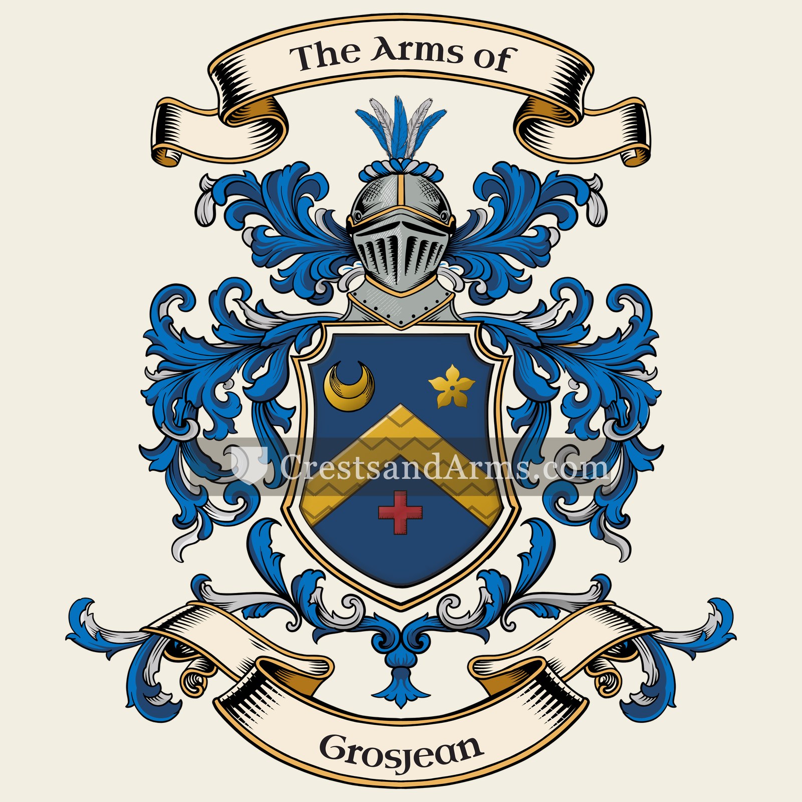 The Grosjean coat of arms, drawn from the recorded blazon