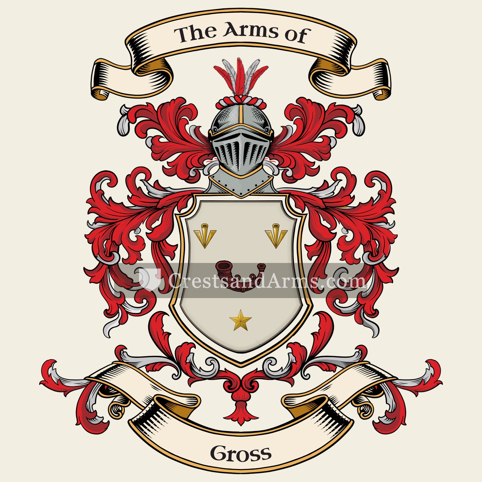 The Gross coat of arms, drawn from the recorded blazon
