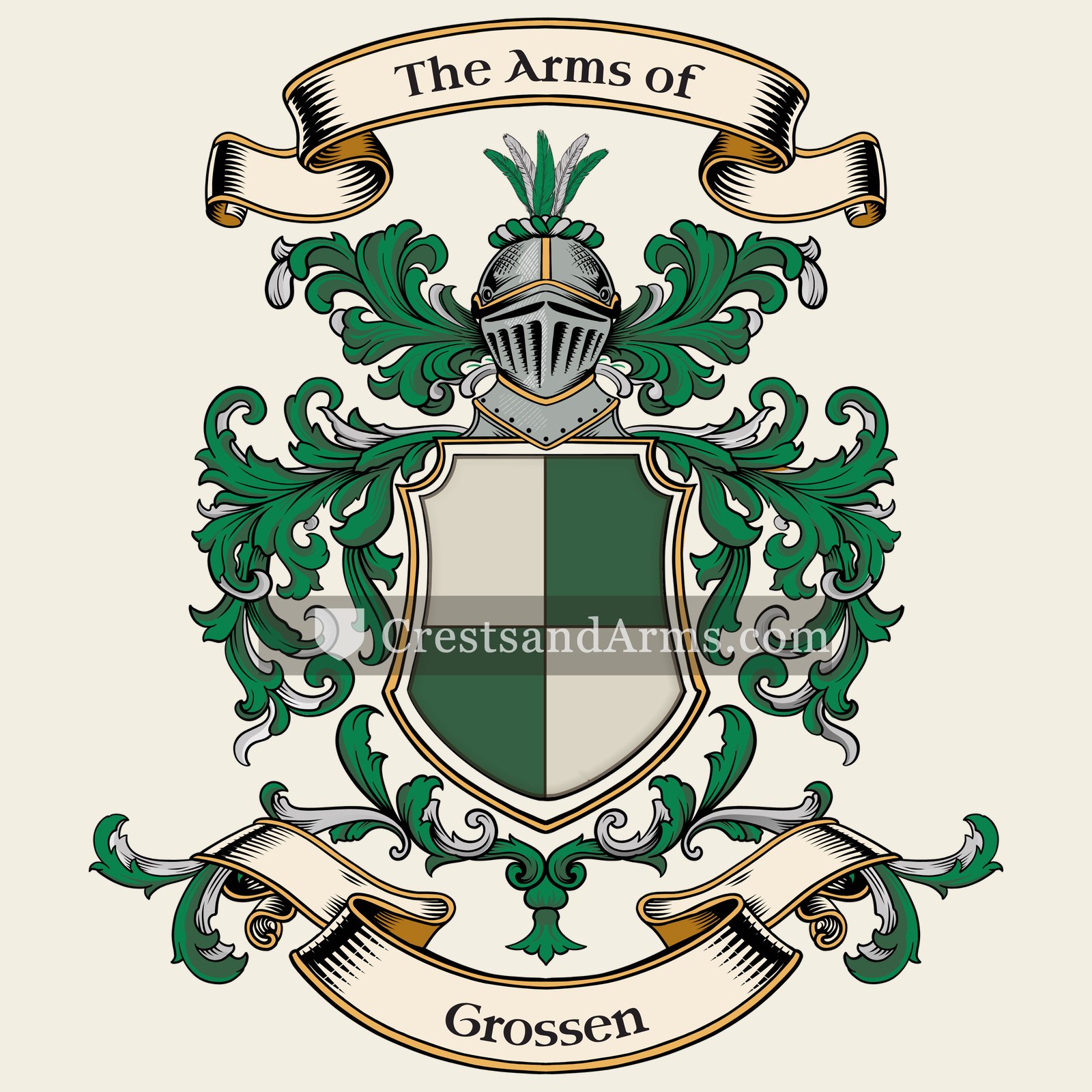 The Grossen coat of arms, drawn from the recorded blazon
