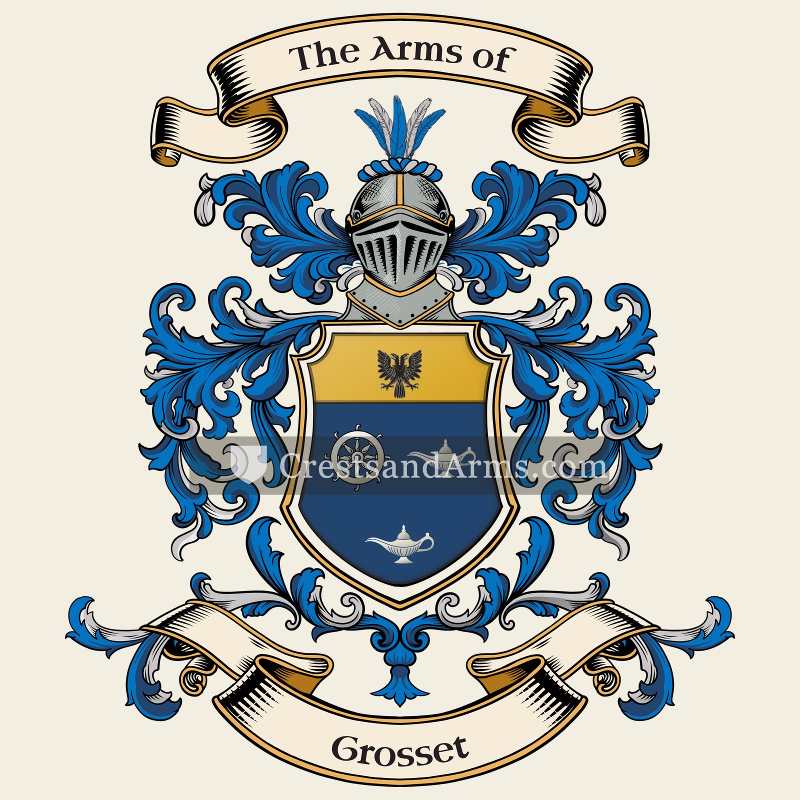The Grosset coat of arms, drawn from the recorded blazon