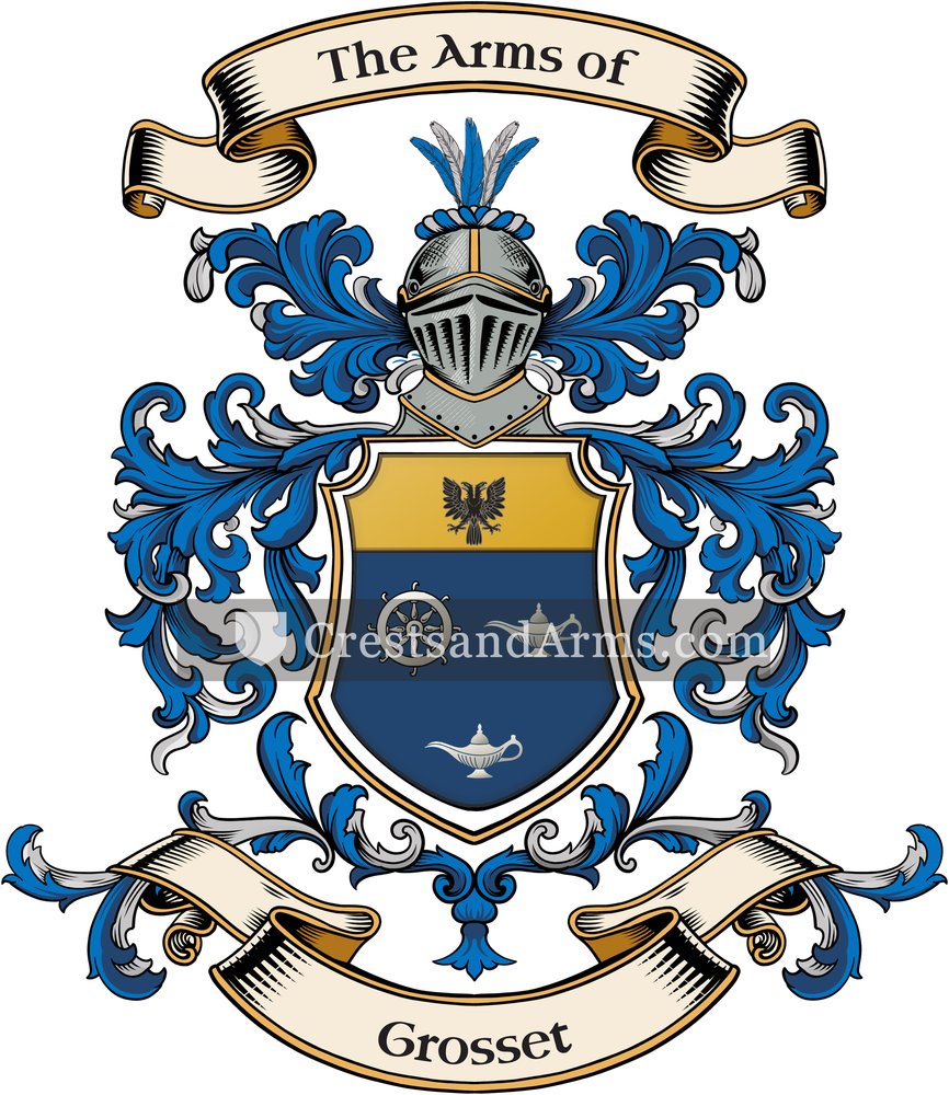 The Grosset coat of arms, drawn from the recorded blazon