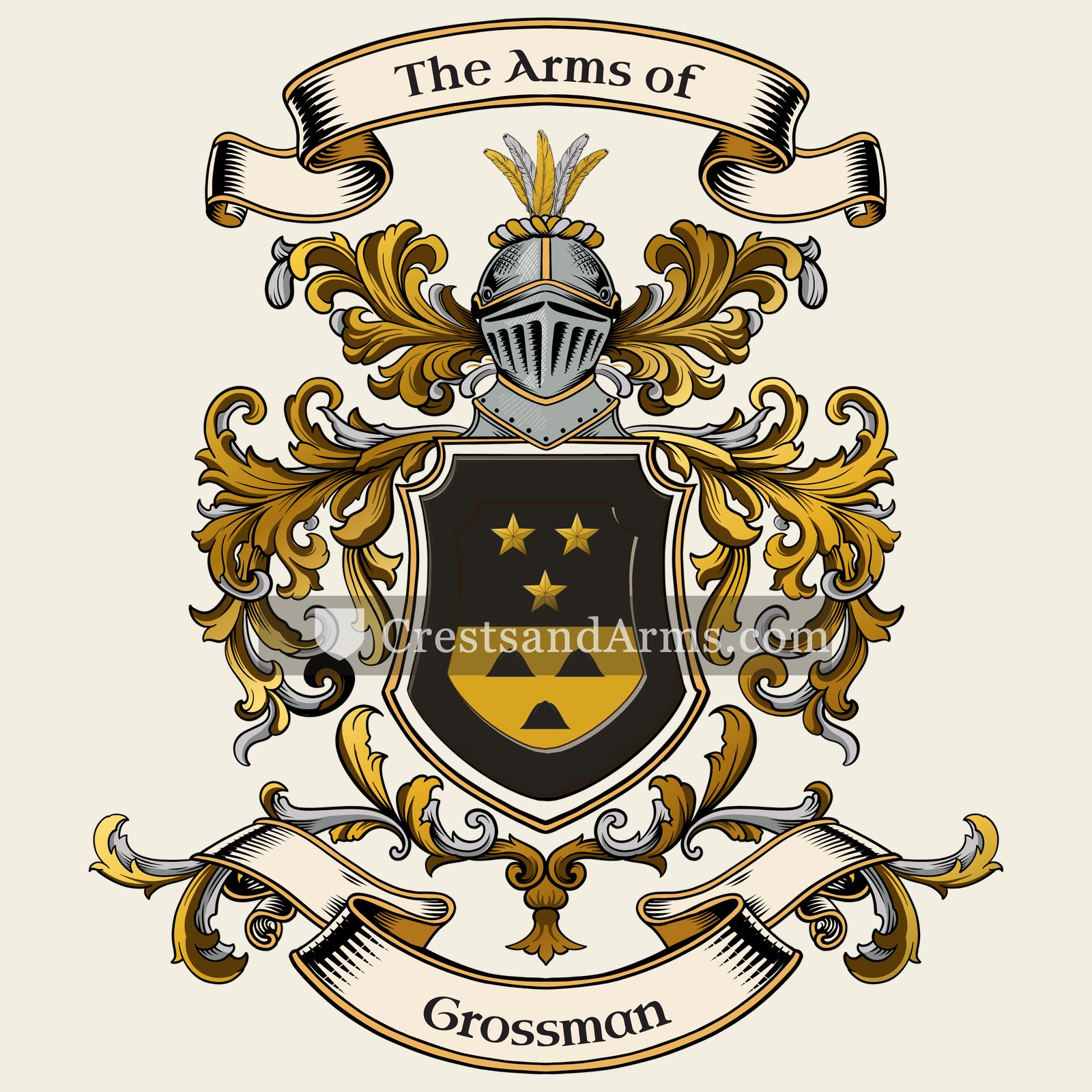 The Grossman coat of arms, drawn from the recorded blazon