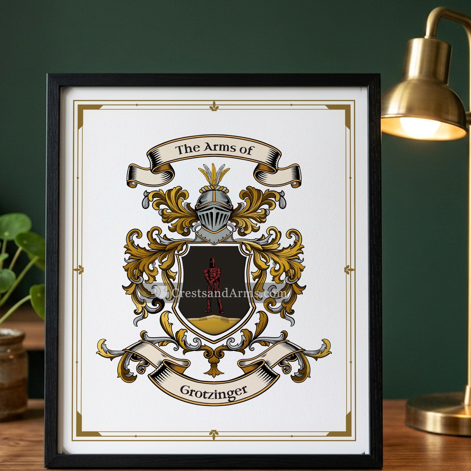 The Grotzinger arms on the framed, black wood