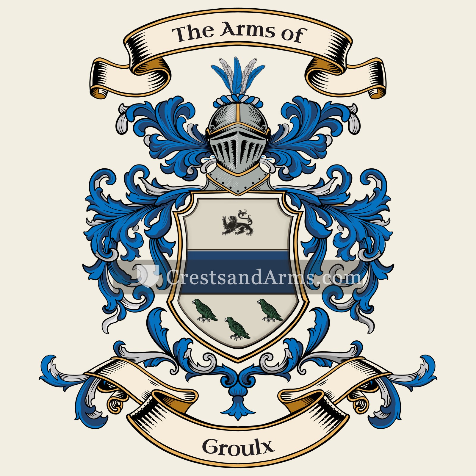 The Groulx coat of arms, drawn from the recorded blazon