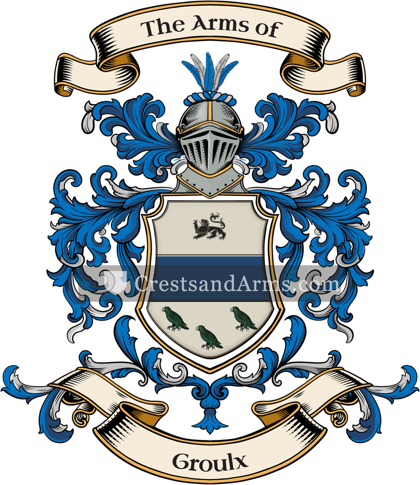 The Groulx coat of arms, drawn from the recorded blazon