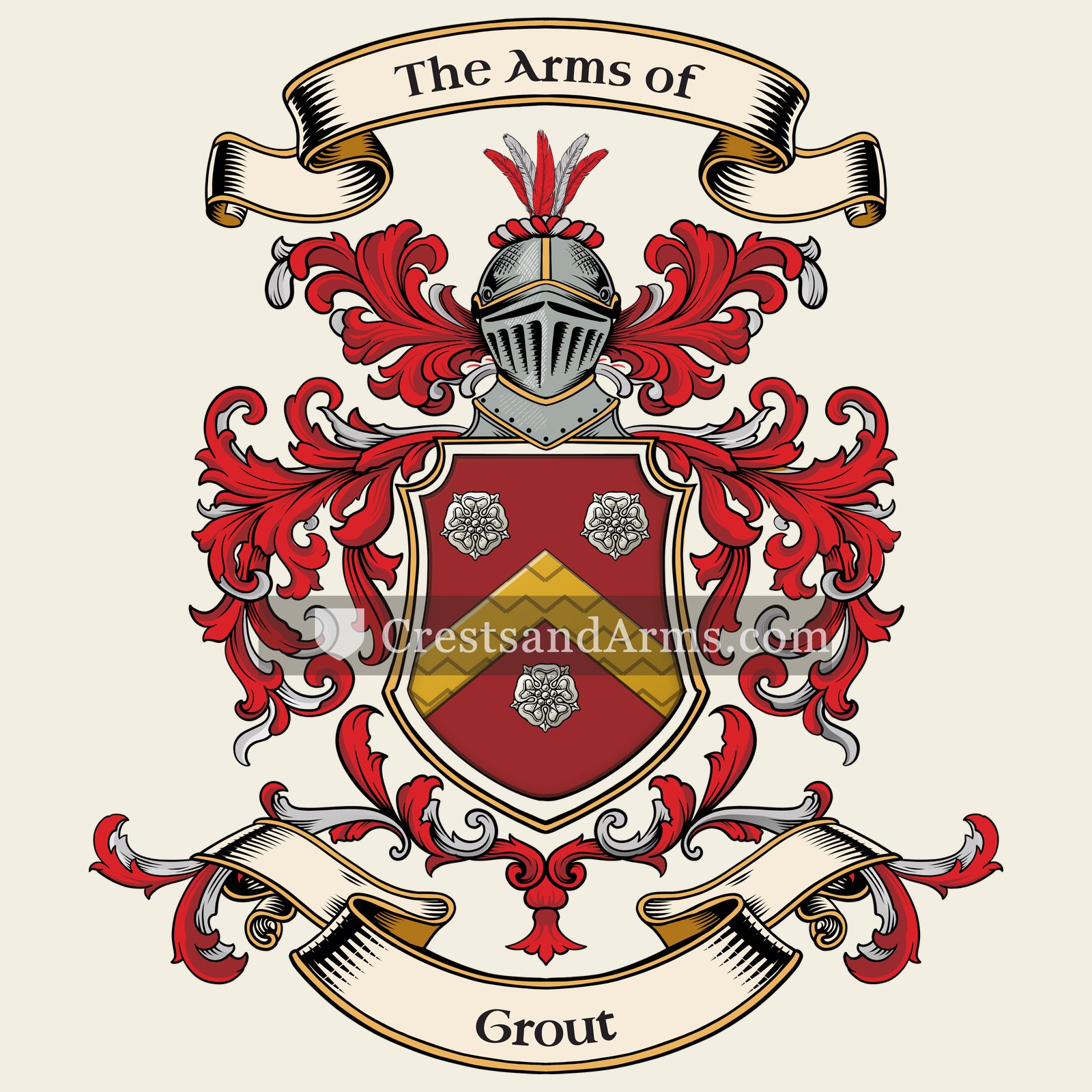 The Grout coat of arms, drawn from the recorded blazon