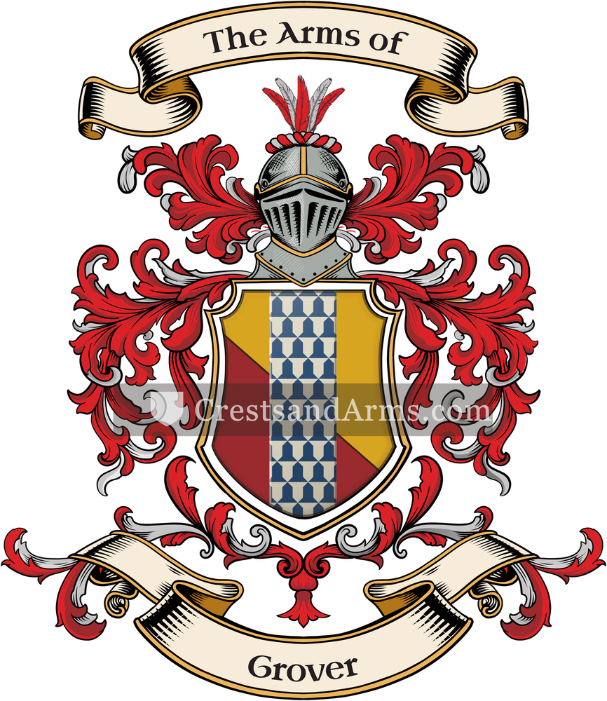 The Grover coat of arms, drawn from the recorded blazon