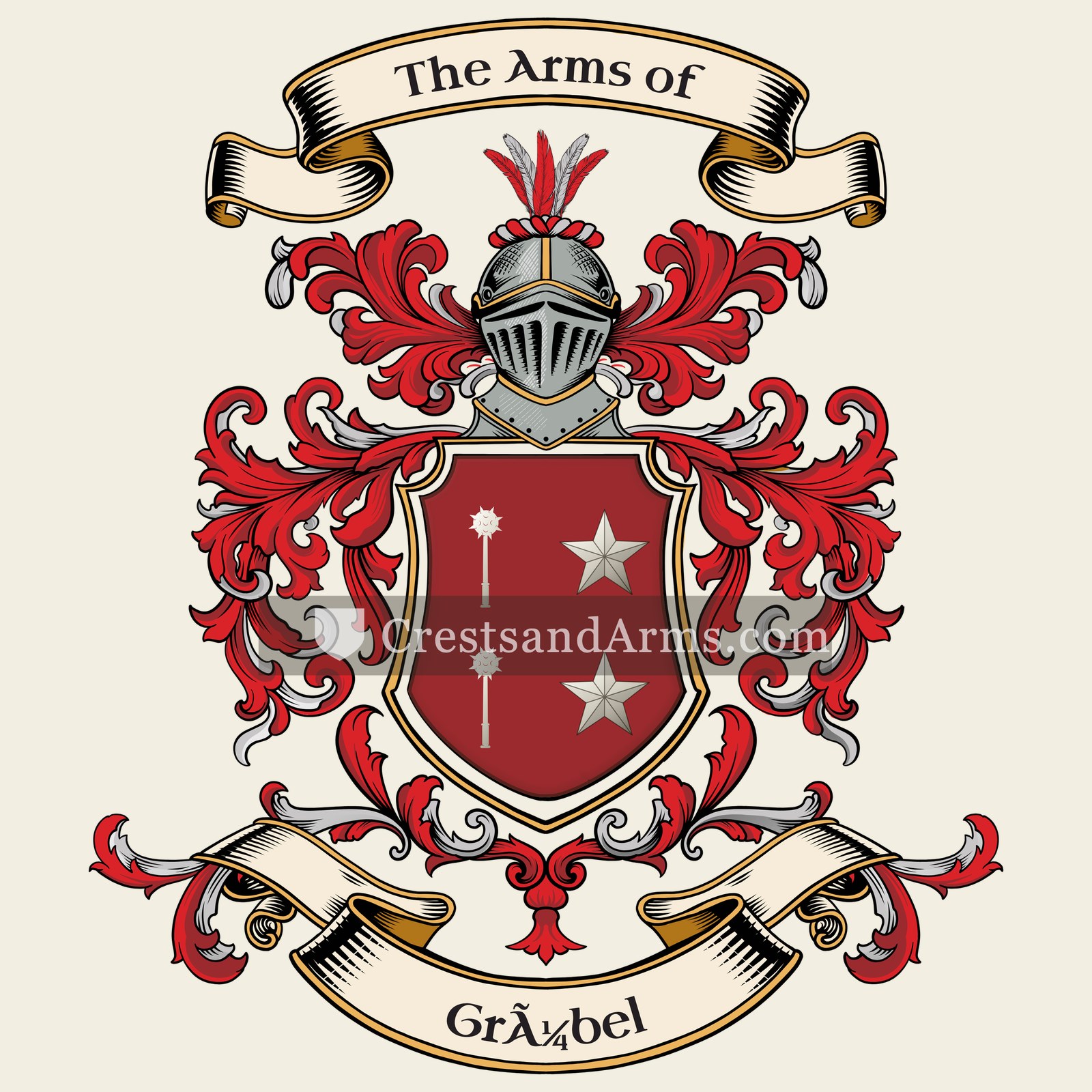 The Grübel coat of arms, drawn from the recorded blazon