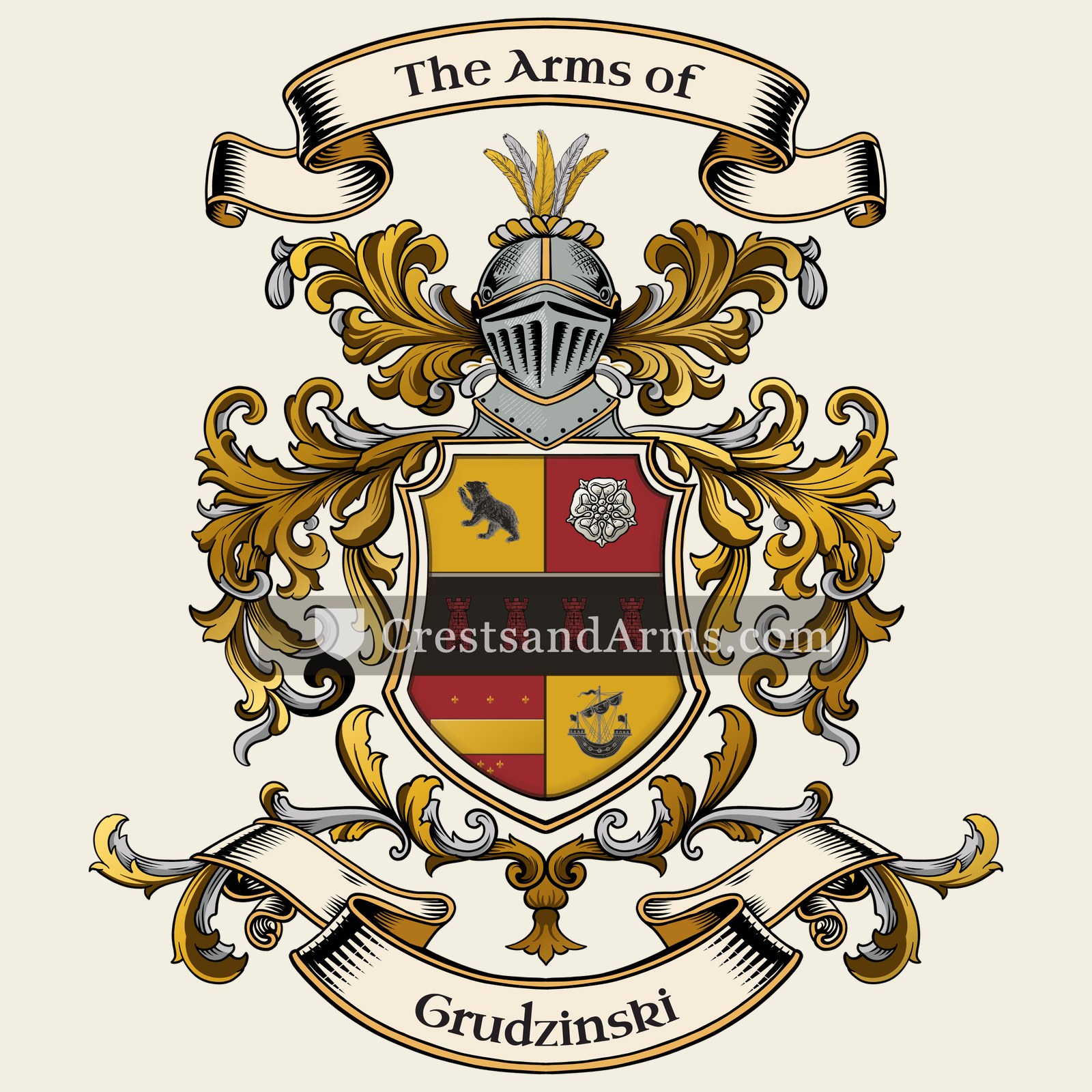 The Grudzinski coat of arms, drawn from the recorded blazon