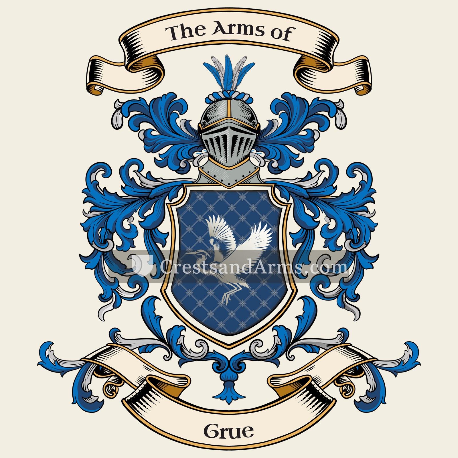 The Grue coat of arms, drawn from the recorded blazon