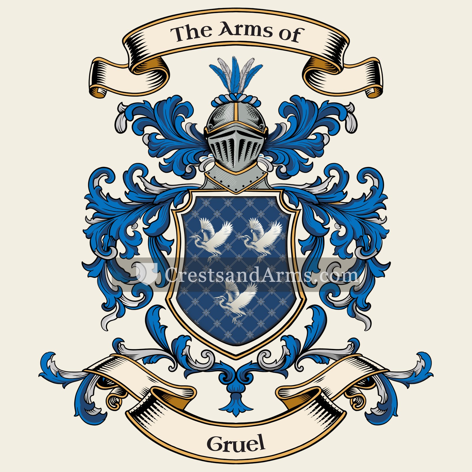 The Gruel coat of arms, drawn from the recorded blazon