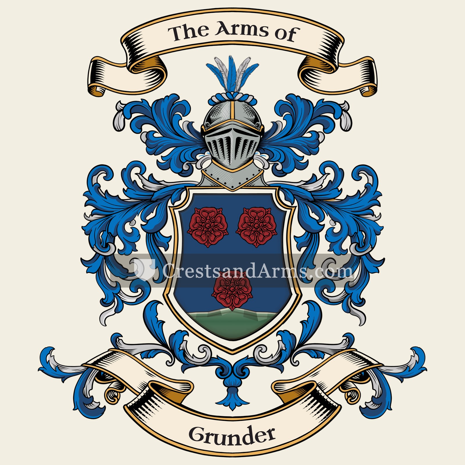 The Grunder coat of arms, drawn from the recorded blazon